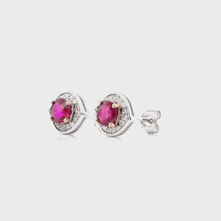 1.1 Cts Ruby and White Diamond Earring in 14K Two Tone