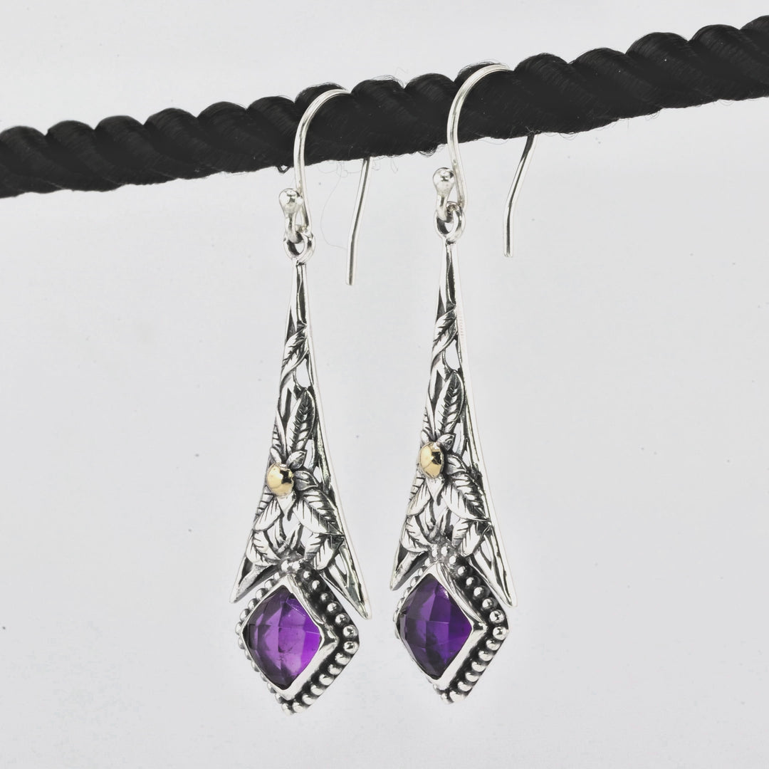 4.20 Cts Amethyst Drop Earring in Two Tone 925 Silver