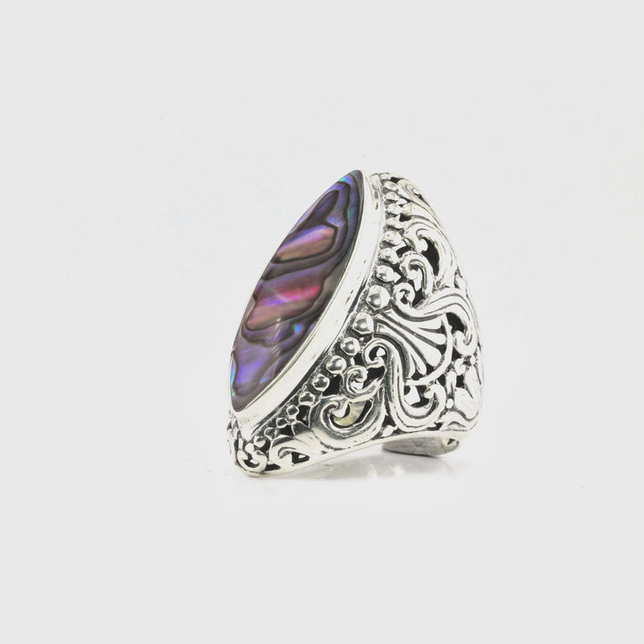 5.00 Cts Abalone Statement Ring in Oxidized 925 Silver