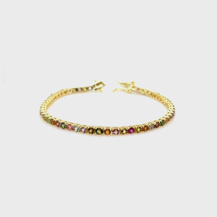 6.02 Cts Multi Tourmaline Tennis Bracelet in 925 Sterling Silver