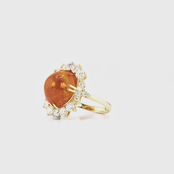 14.65 Cts Spessartite and White Diamond Ring in 14K Yellow Gold