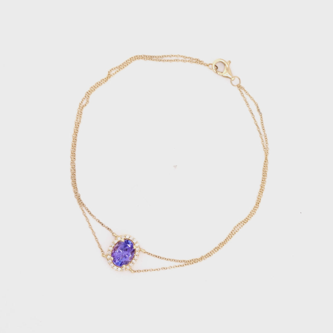 1.35 Cts Tanzanite and White Diamond Bracelet in 14K Yellow Gold