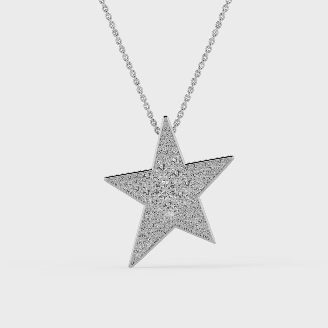 1.00 DEW Round White Moissanite Star Pendant in 14K White Gold