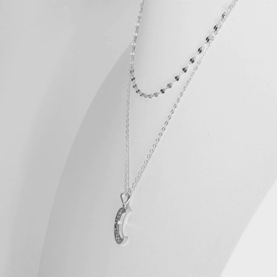 White Rhodium Plated Half Moon Necklace in 925 Silver