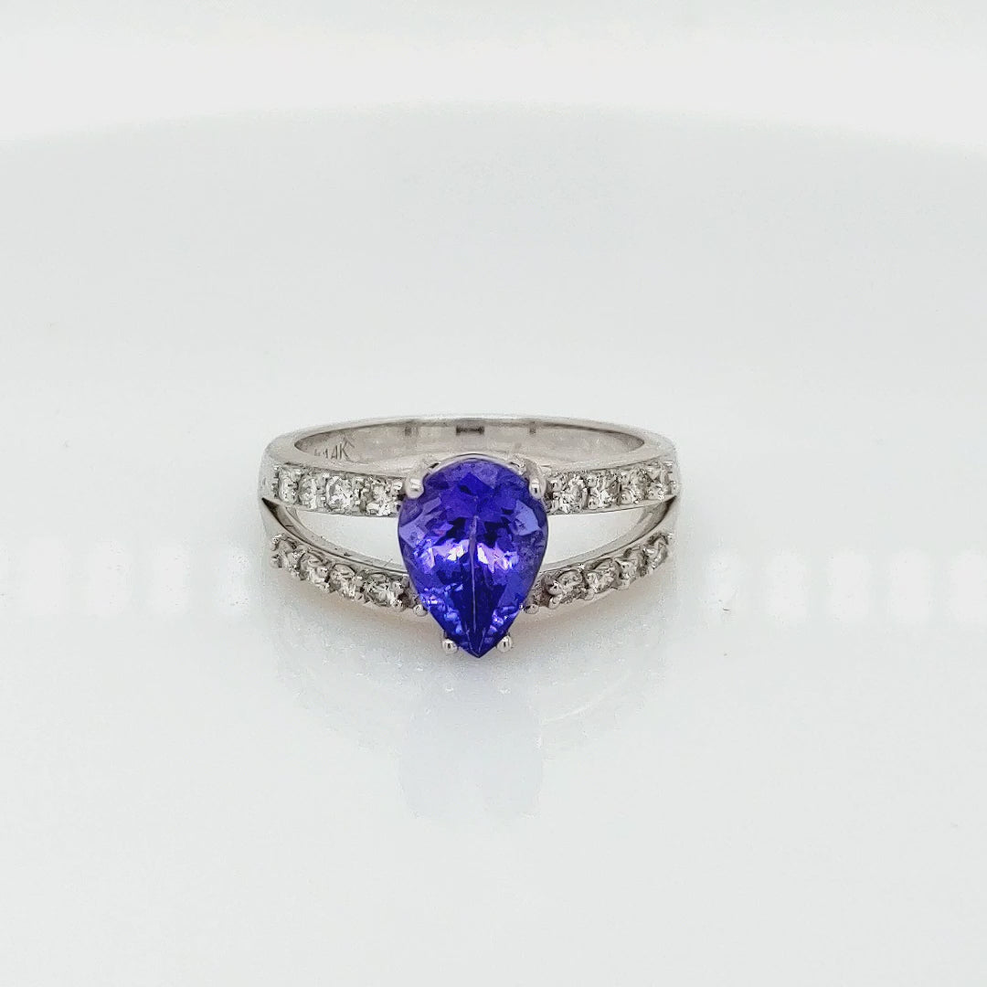2.20 Cts Tanzanite and White Diamond Ring in 14K White Gold