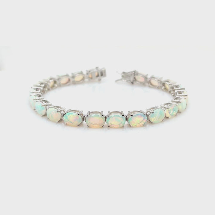 16.68 Cts White Opal Tennis Bracelet in 925 Sterling Silver