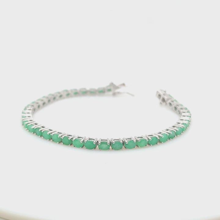 9.31 Cts Emerald Tennis Bracelet in 925 Sterling Silver