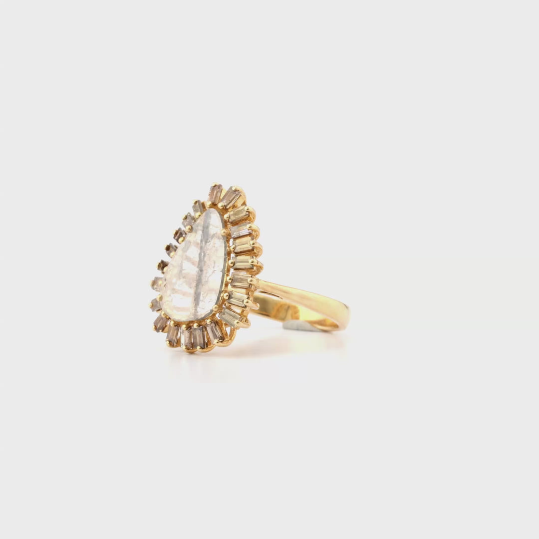 0.96 Cts Diamond Slice and Brown Diamond Ring in 14K Yellow Gold