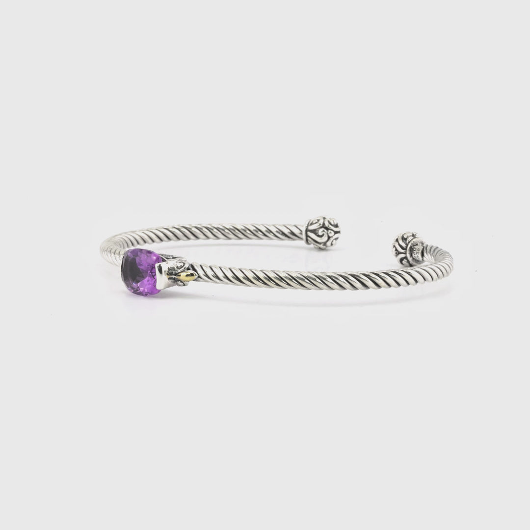 2.00 Cts Amethyst Cuff Bracelet in Two Tone 925 Silver