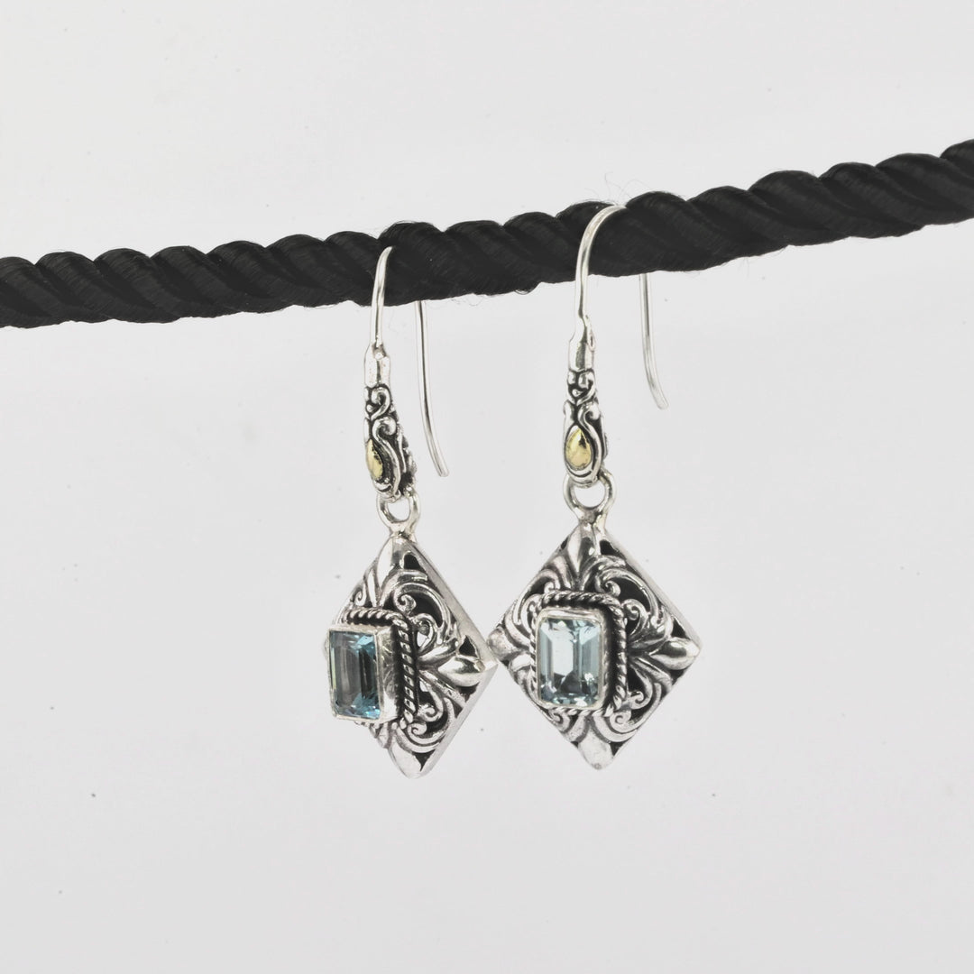 2.00 Cts Blue Topaz Drop Earring in Two Tone 925 Silver