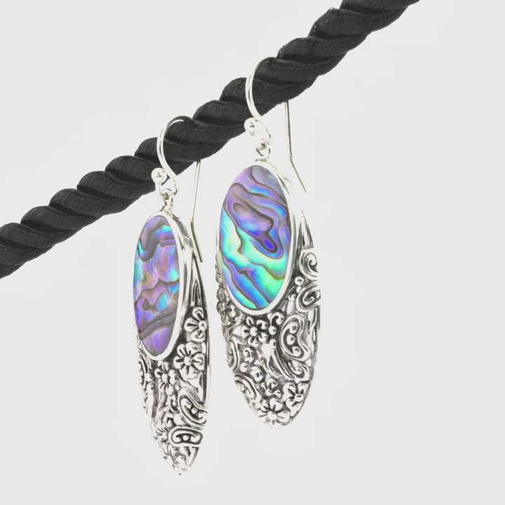 20.00 Cts Abalone Dangle Earring in Oxidized 925 Silver