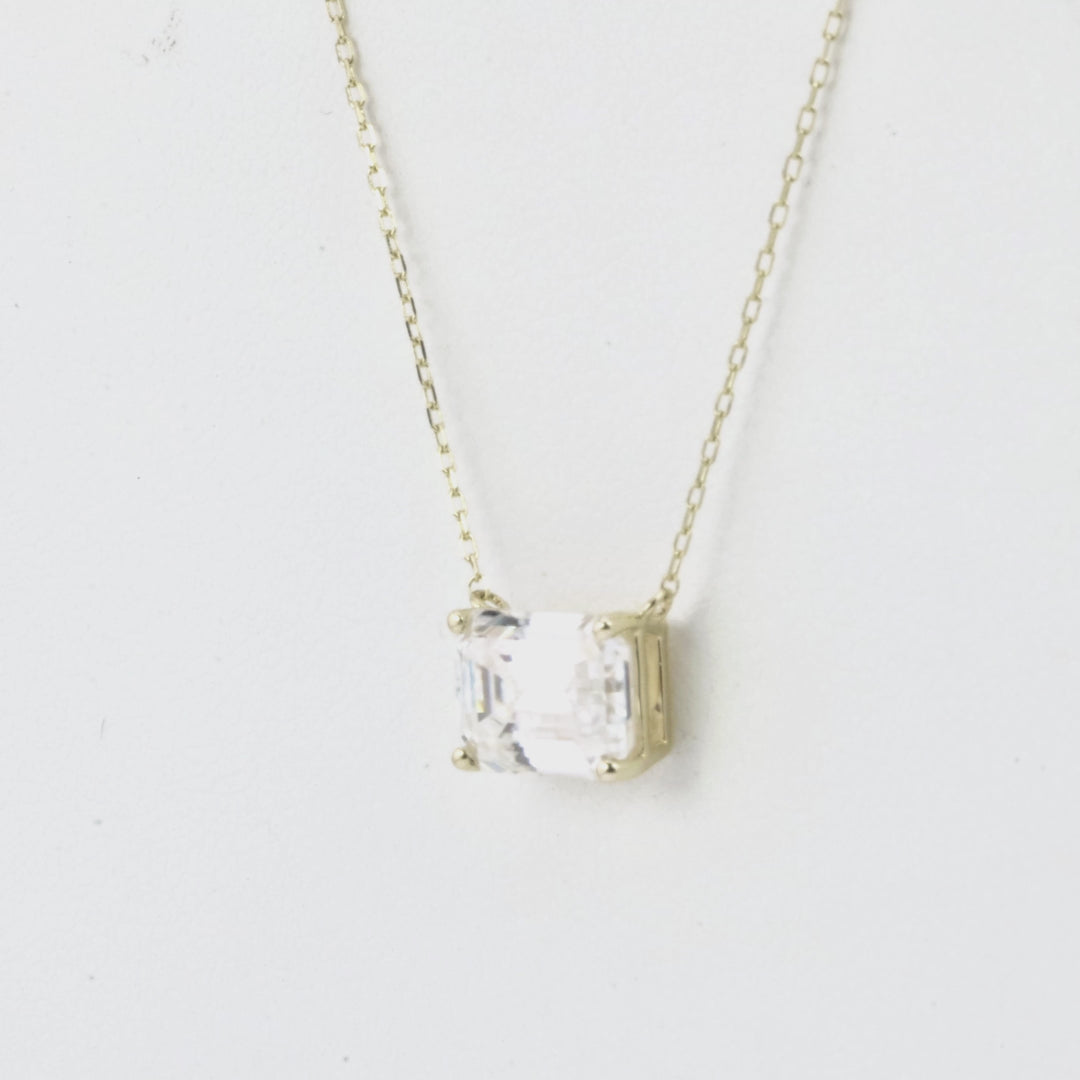 2.00 DEW Emerald Cut White Moissanite Solitaire Necklace in 14K Gold