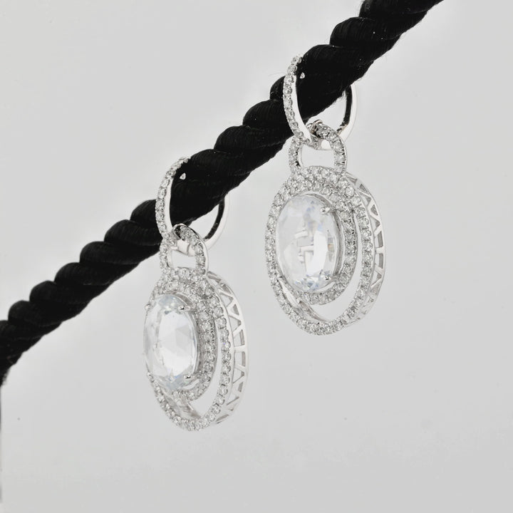 8.04 Cts White Sapphire and White Diamond Earring in 18K White Gold
