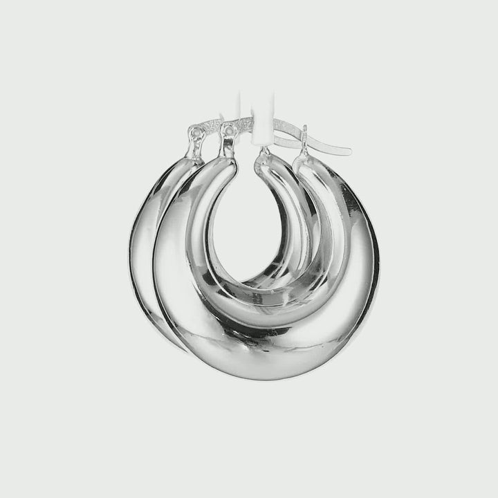 White Rhodium Plated Dome Hoop Earring in 925 Silver