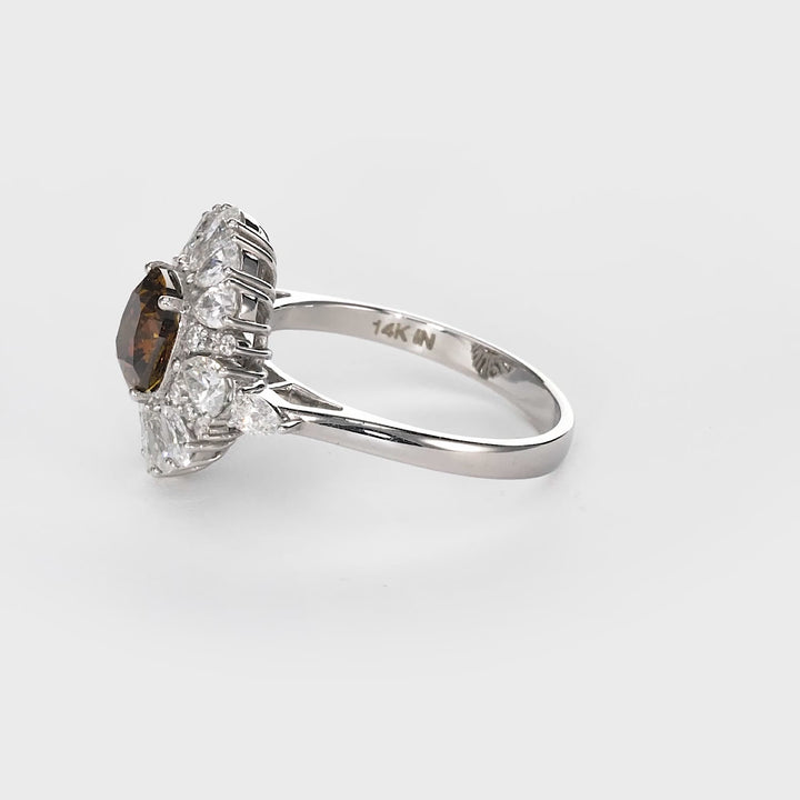 1.50 Cts Fancy Color Diamond and White Diamond Ring in 14K White Gold