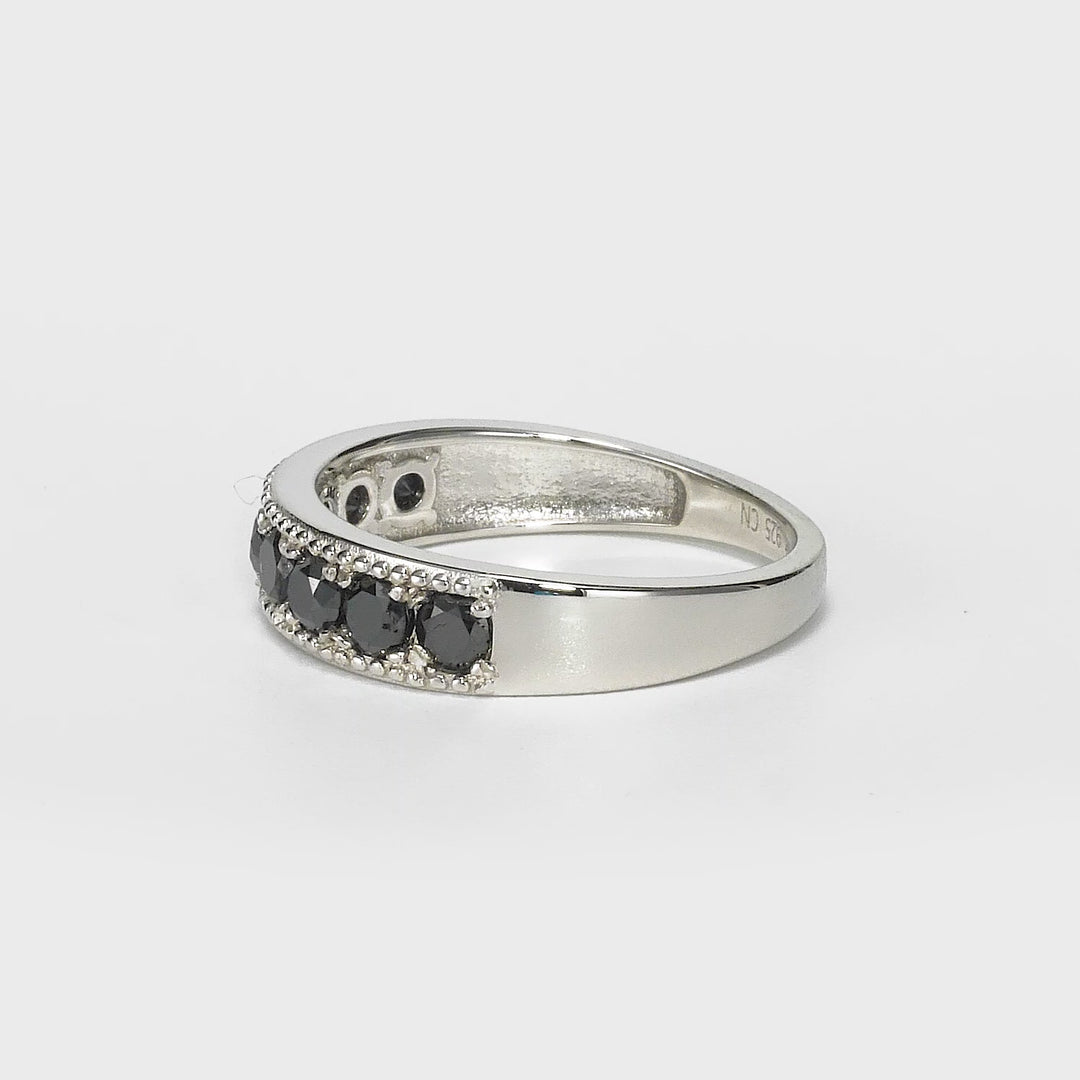 0.98 Ctw Black Diamond Ring in 925 Sterling Silver