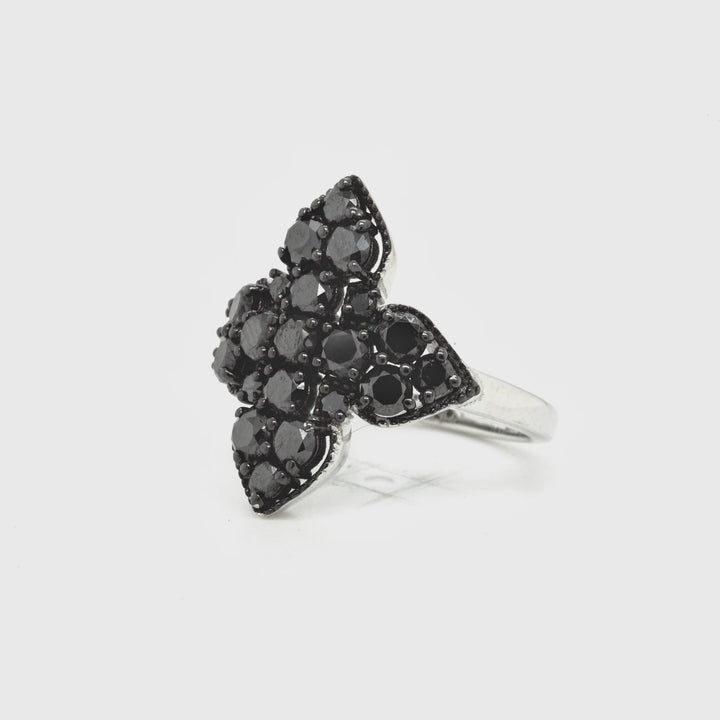 2.52 Cts Black Diamond Ring in 925 Two Tone