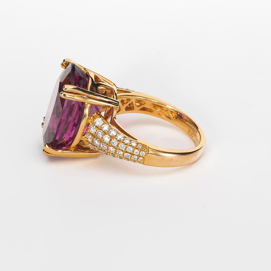 14.38 Cts Rubellite and White Diamond Ring in 14K Rose Gold