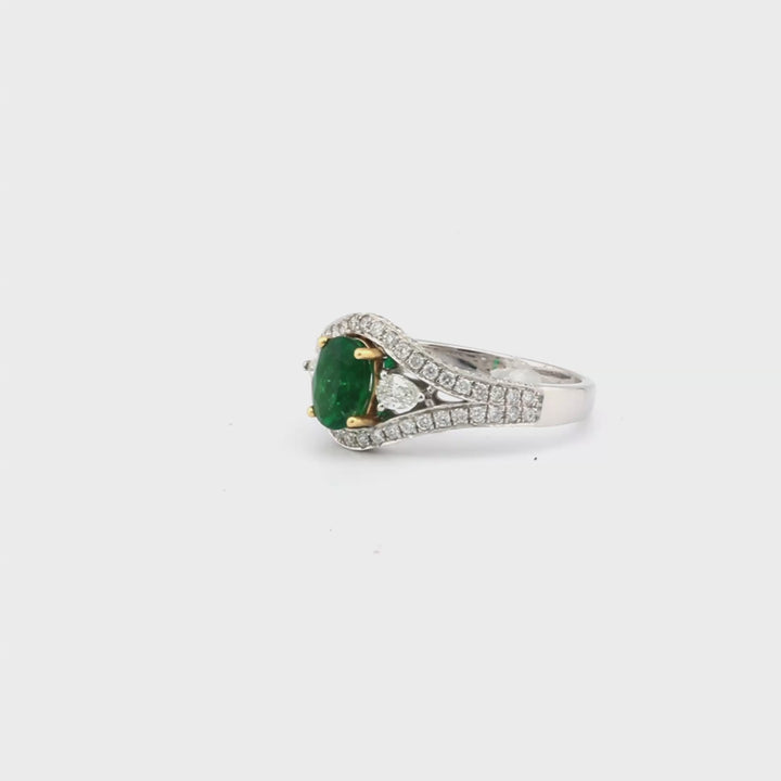 0.96 Cts Emerald and White Diamond Ring in 14K Two Tone