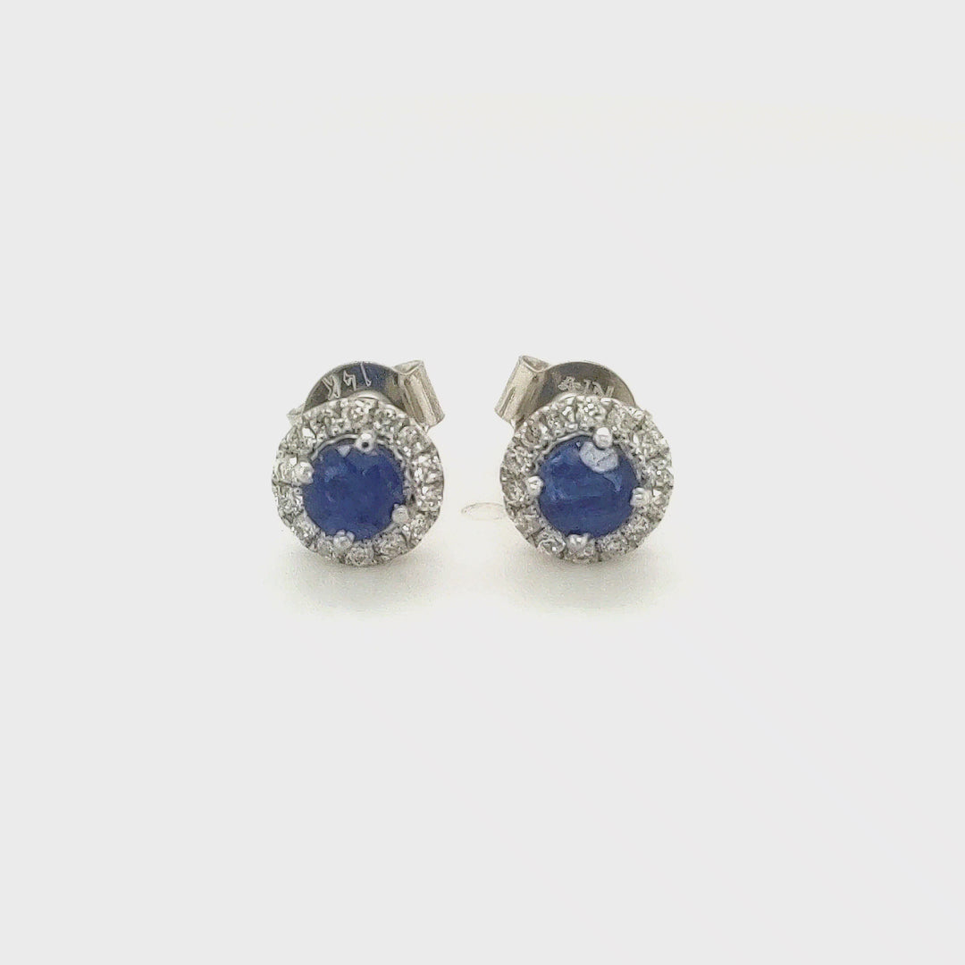 0.71 Cts GF Blue Sapphire and White Diamond Earring in 14K White Gold