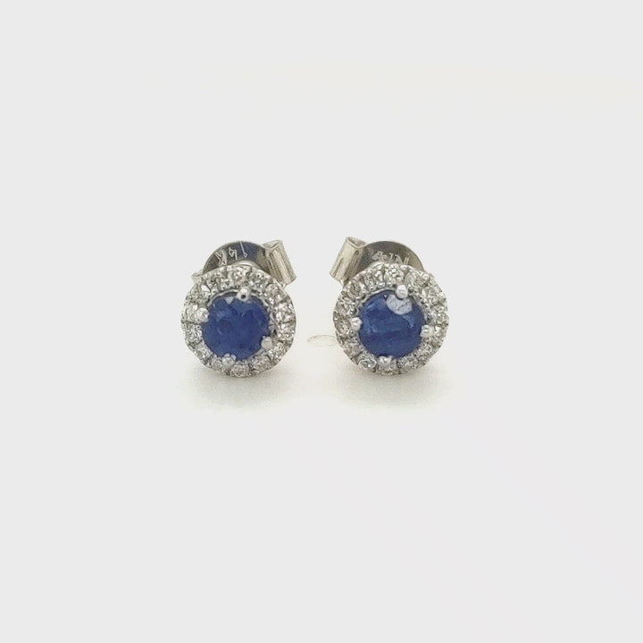 0.71 Cts GF Blue Sapphire and White Diamond Earring in 14K White Gold