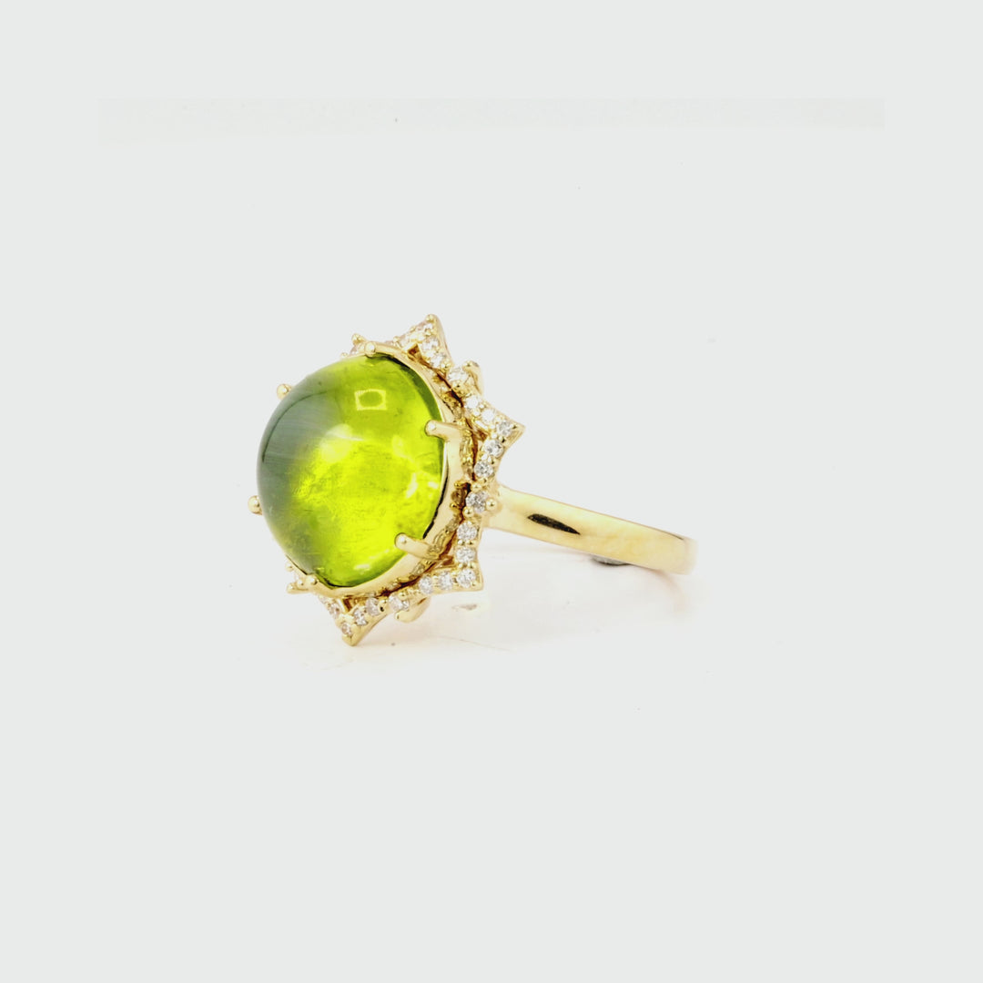 9.47 Cts Sillimanite and White Diamond Ring in 14K Yellow Gold