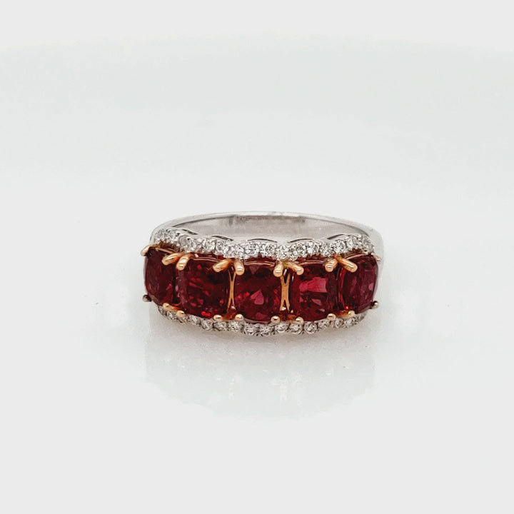 2.67 Cts Red Spinel and White Diamond Ring in 14K 2-Tone