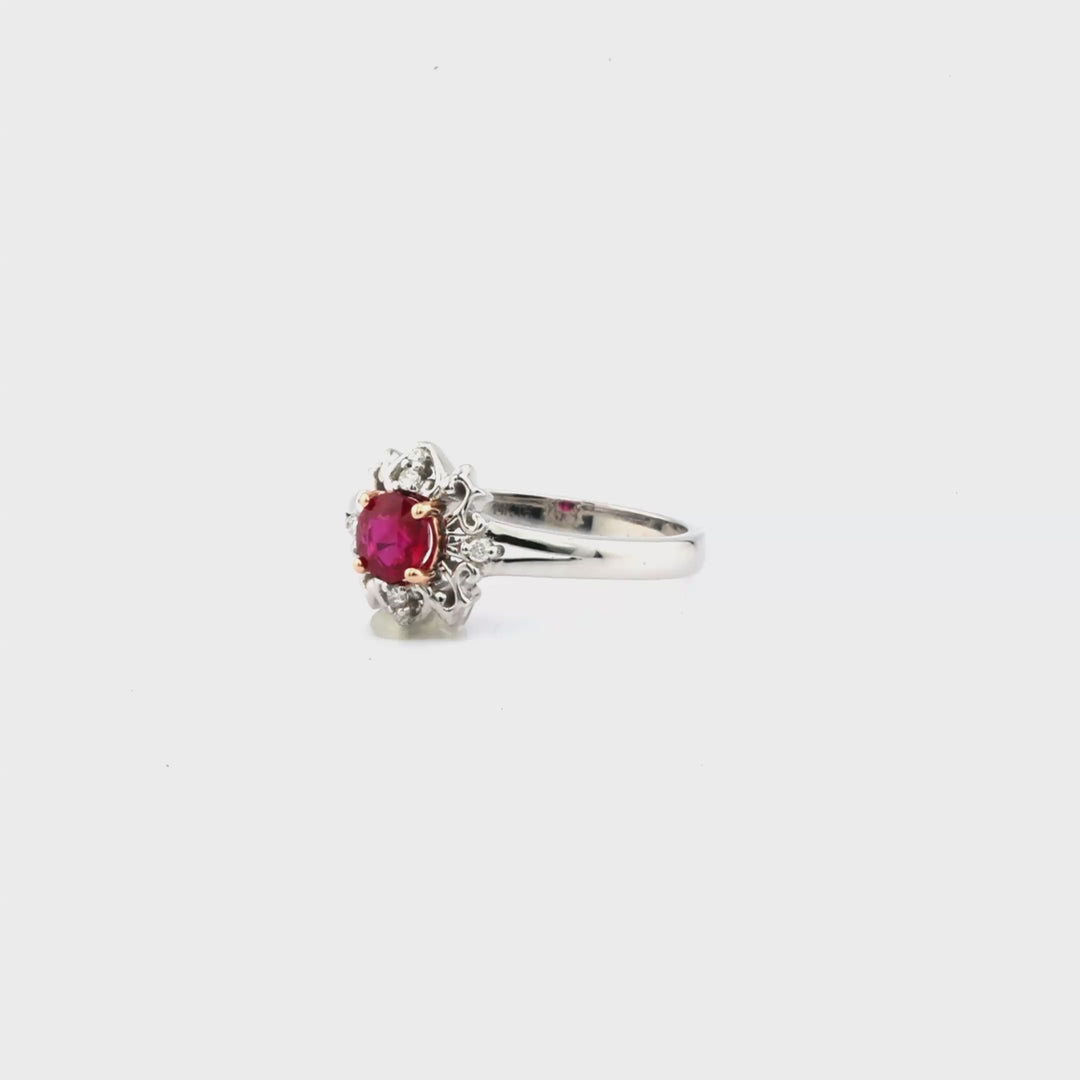 0.6 Cts Ruby and White Diamond Ring in 14K Two Tone