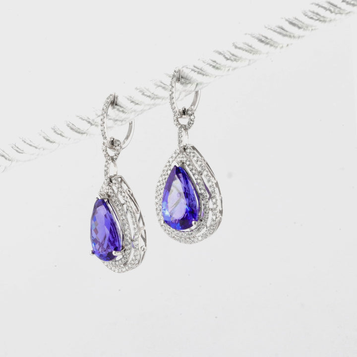 9.28 Cts Tanzanite and White Diamond Earring in 14K White Gold