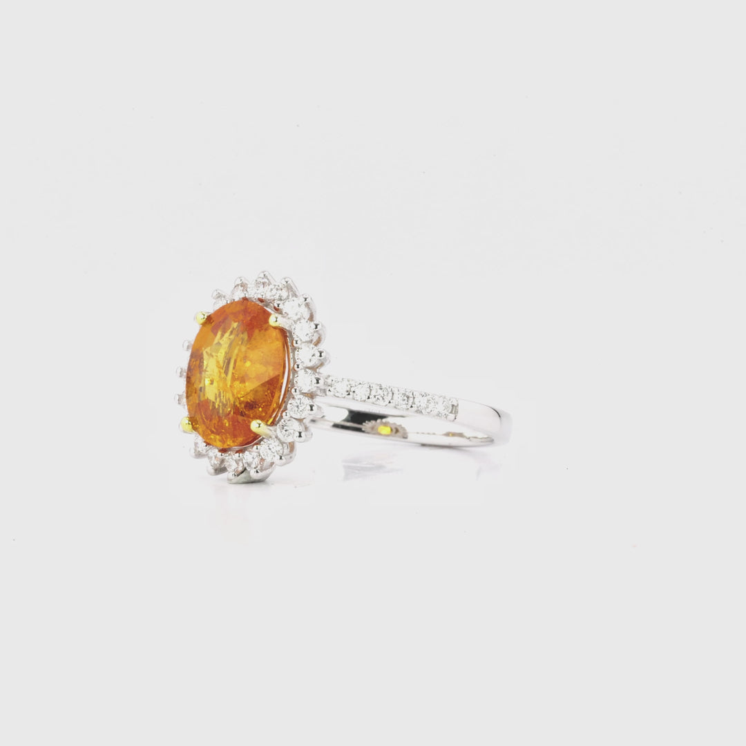 2.85 Cts Spessartite and White Diamond Ring in 14K Two Tone